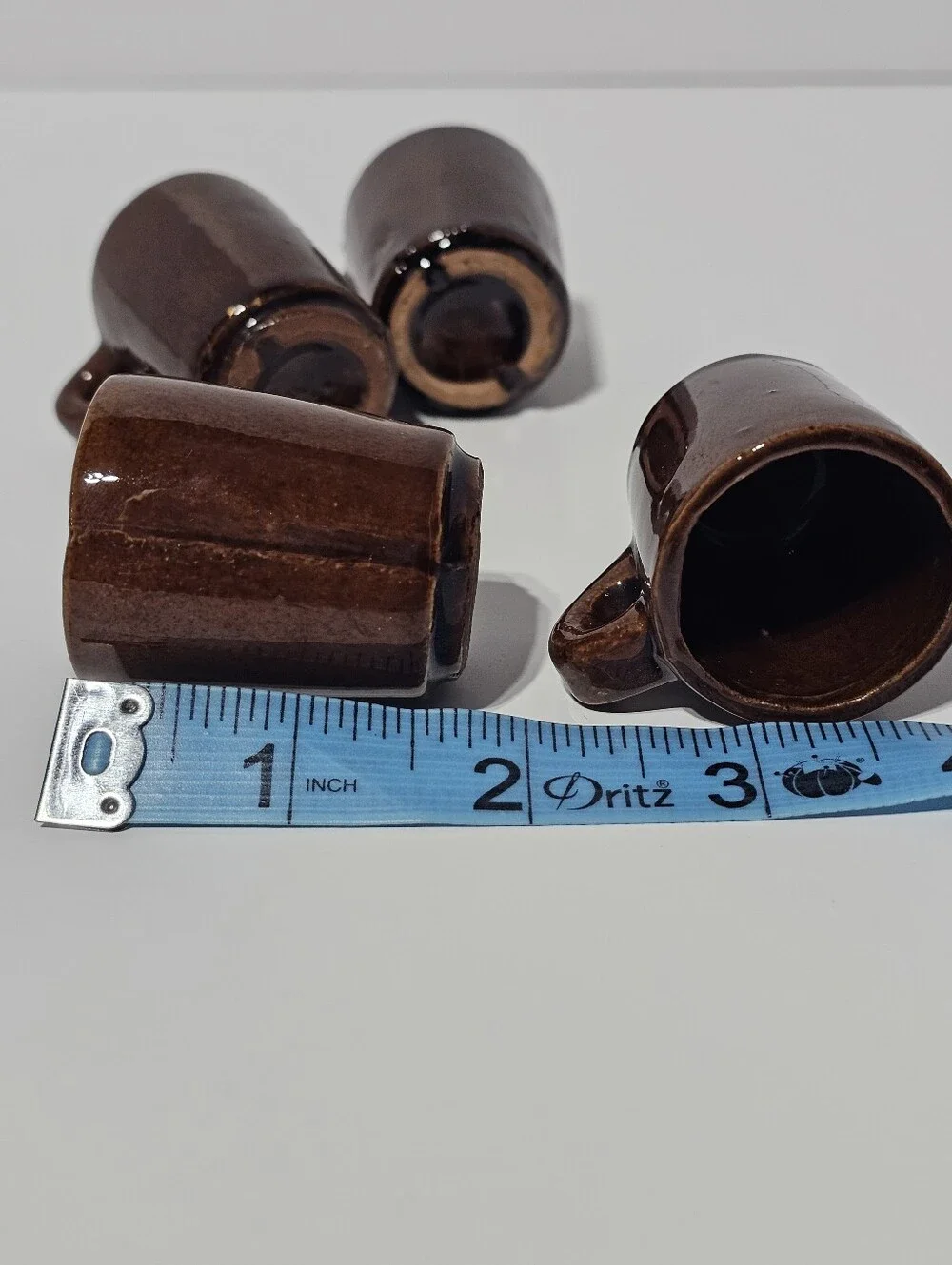 Vintage Mid-century Brown Glazed Ceramic Miniature Mug-style Shot Glasses 4